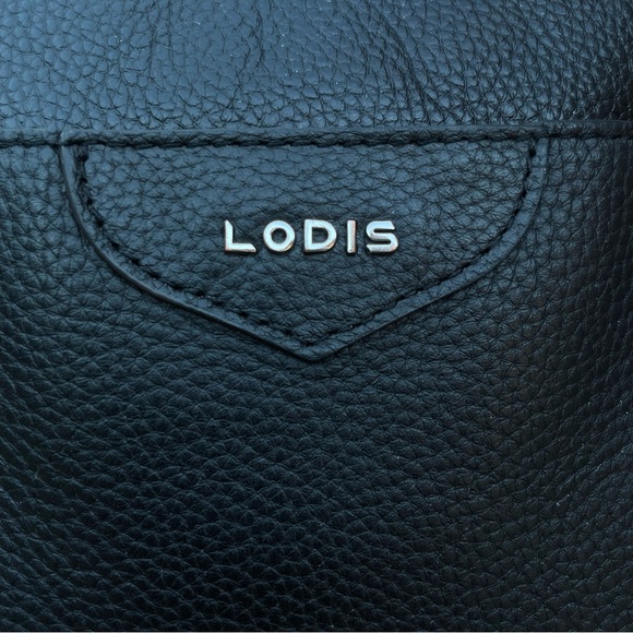 LODIS Siera Genuine Leather Luggage Travel Trolley Tote in Black w/Scarf - Picture 4 of 12